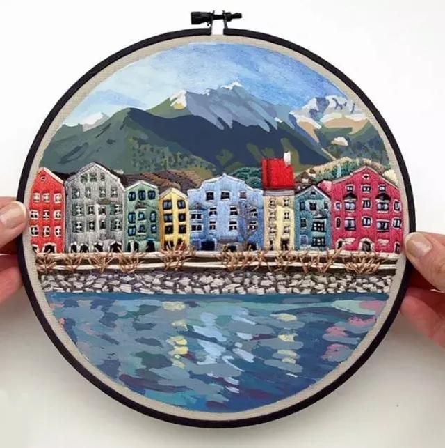 刺繡與水彩的結合，誕生出很有創意的作品
