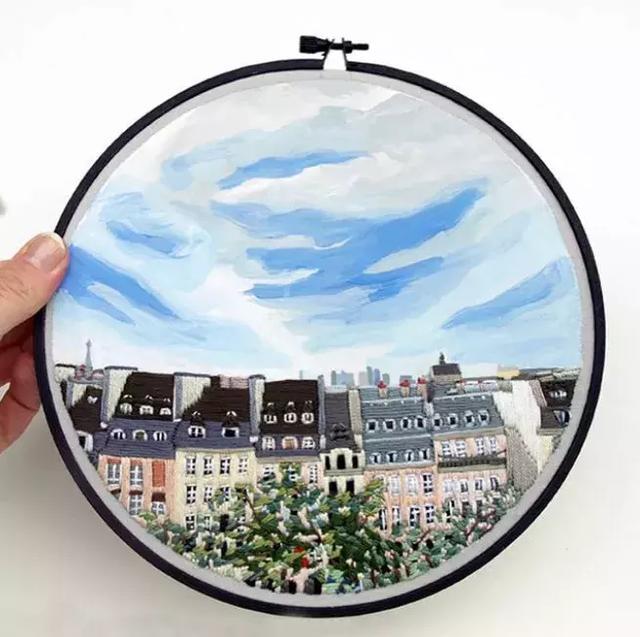 刺繡與水彩的結合，誕生出很有創意的作品